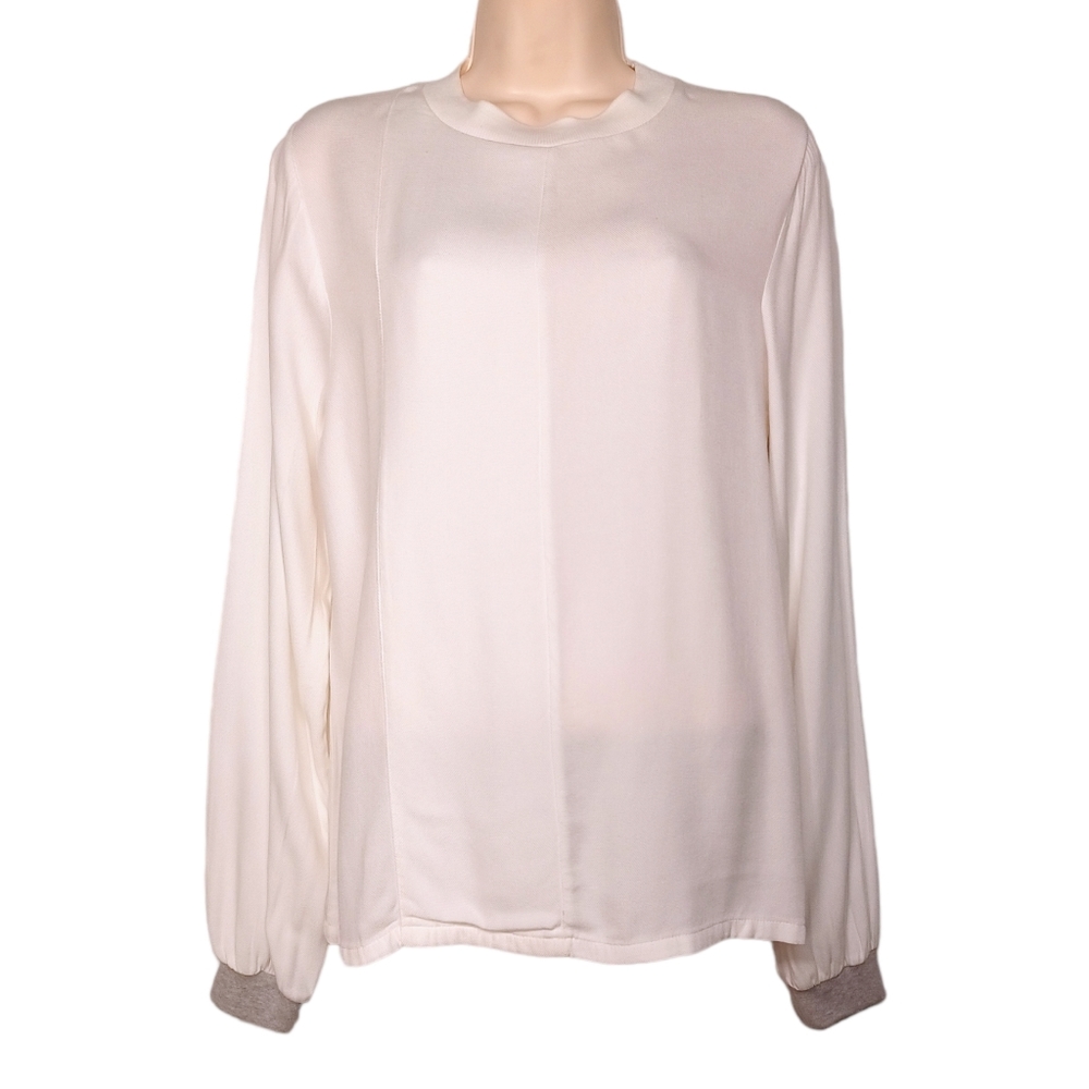 PAN Naturel Crudo White Gray Cuff Long Sleeve Top Small NWT